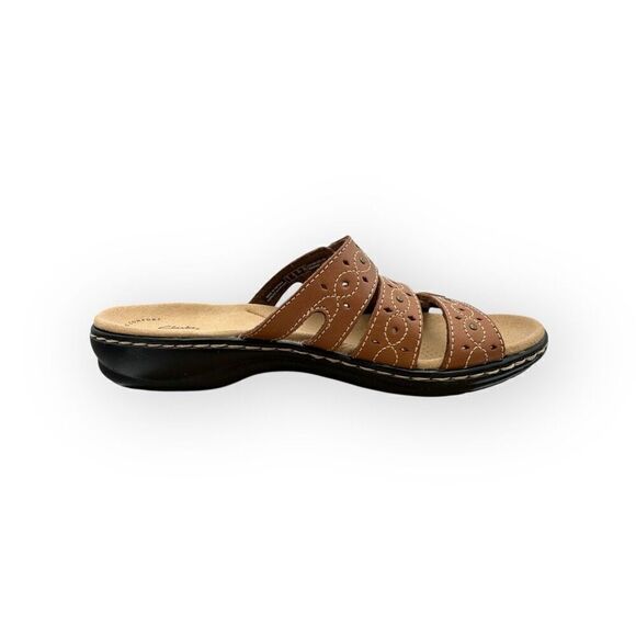 NWT Clarks Womens Leisa Cacti Leather Embellished Slip-on Sandals Brown Sz 8.5 - Picture 6 of 13